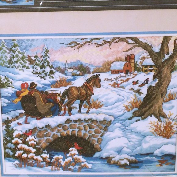 Sunset 13108 'Wintry Ride' Stamped Cross Stitch Kit DIY Project Opened Complete - Picture 2 of 7